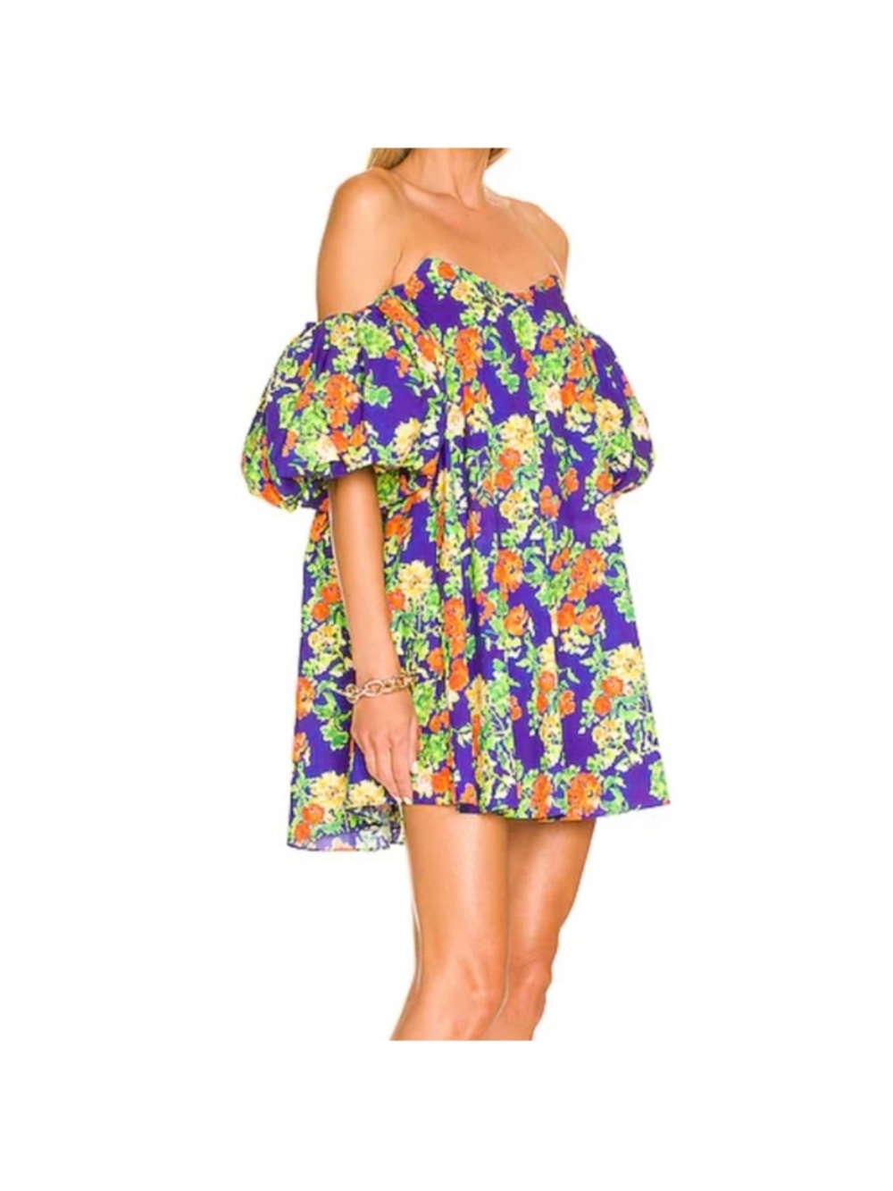 Caroline Constas Purple Floral Off-Shoulder Mini Dress